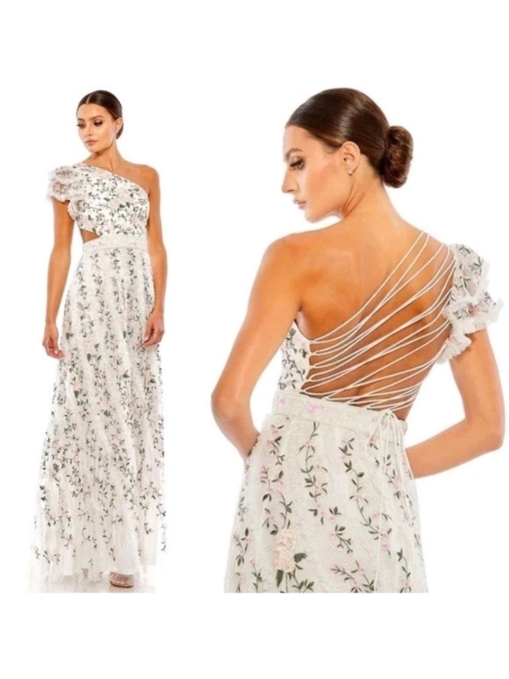 NWT~ Mac Duggal Floral Embroidered One-Shoulder Garden Party Gown Wedding